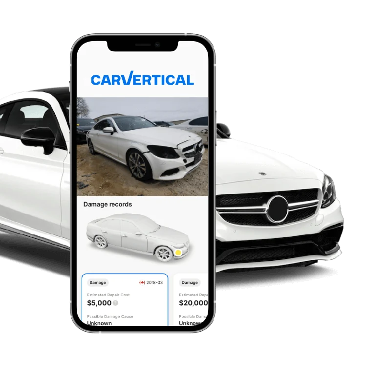 carVertical report illustration with a damaged car