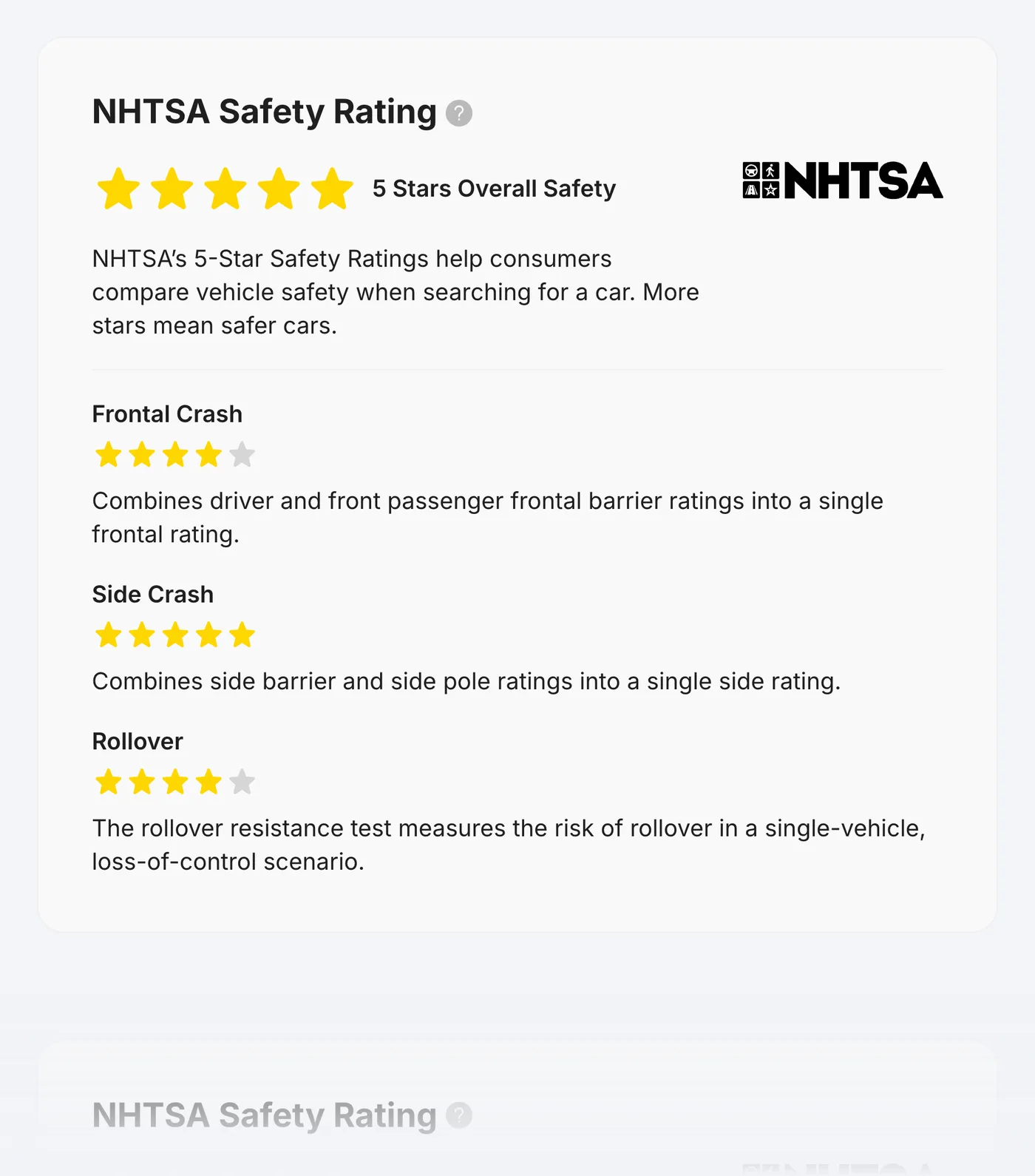 carVertical sample report: safety rating